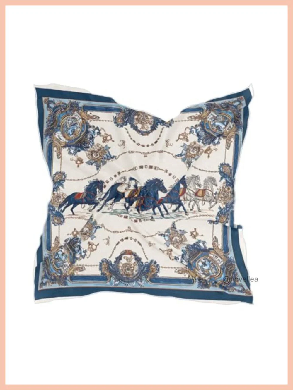 Vintage Equestrian Pattern Large Square Satin Wrap Hair Bandana Silk Like Scarf